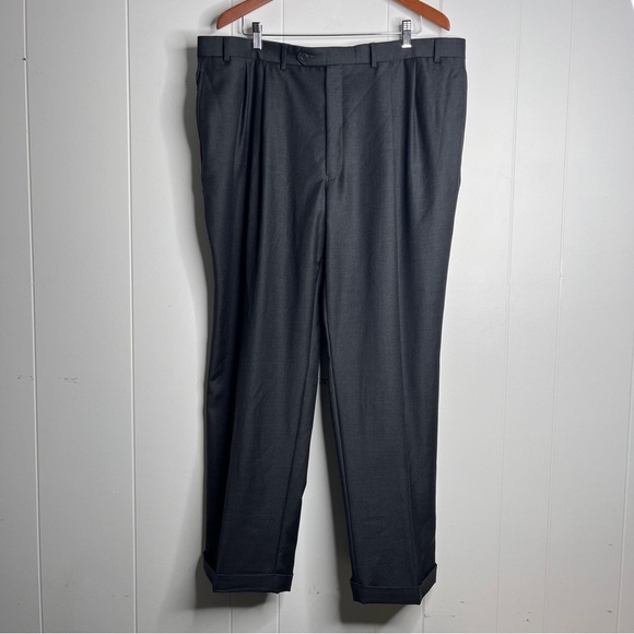 Lauren Ralph Lauren 42x30 Wool Cashmere Trousers Dark Gray Pleated Front Cuffed - Picture 1 of 9